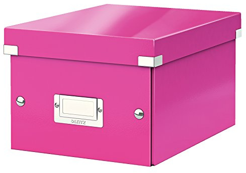 Leitz Click & Store Aufbewahrungsbox mit Deckel Klein, Box für Unterlagen bis A5 im Büro u. Haushalt, Transportbox aus 84% recycelter Premium-Hartpappe, Etikettenhalter, Pink, 60430023