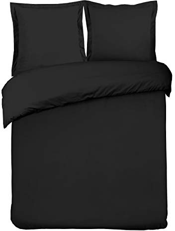 Vision Parure de Lit Réversible 100% Coton Lit Double - Noir | 1 Housse de Couette (240x220 cm) + 2 Taies d'oreiller (65x65 cm) | 57 Fils/cm² | Doux, Résistant et Confortable | Certifié Oeko-Tex
