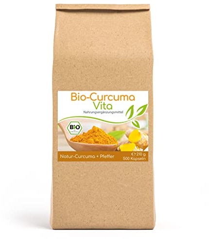 CELLAVITA Bio Curcuma Vita 4-Monatsvorrat 500g Bio Curcumapulver & schwarzer Pfeffer Kurkuma Gelber Ingwer und Safranwurz (Bio-Qualität)