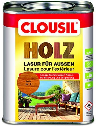 CLOUsil Holzlasur Holzschutzlasur für außen teak Nr. 9, 0.75L: Wetterschutz, UV-Schutz, Nässeschutz und Schimmel für alle Holzarten - in verschiedenen Farben