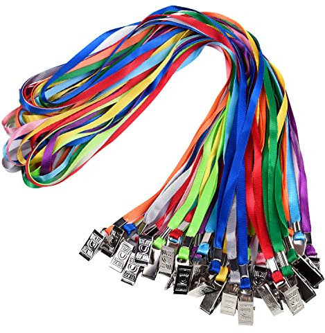 Wisdompro 30 Pack 17 Inch Colourful Blank Flat Woven Nylon Neck Lanyards, Straps, Strings with Metal Bulldog Clip Attachment for Office ID Name Tags and Badge Holders - Assorted Colours