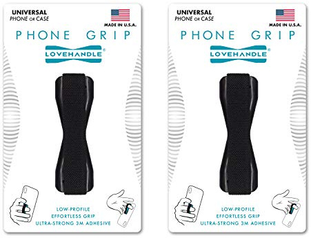 LOVEHANDLE Universal Grip for Most Smartphones, Mini Tablets and Cases, Black Elastic Strap with Black Base, Pack of 2, LH-01-2PackBlack