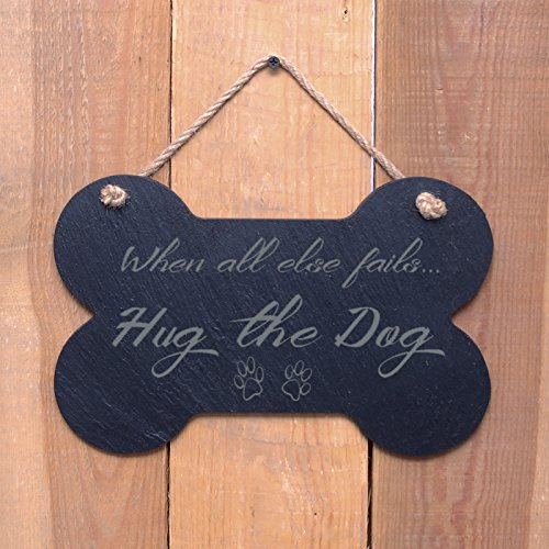Large Bone Slate hanging sign - When all else fails hug the dog