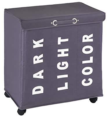 WENKO Contenedor para la ropa sucia Trivo gris - pongotodo Capacidad: 116 l, Poliéster, 56 x 60 x 35 cm, Gris oscuro
