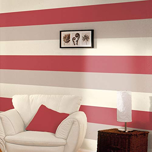 Russet Orange/Beige/Cream - 40915 - Olivia Stripe - Wallpaper… (Red/Silver/Cream)