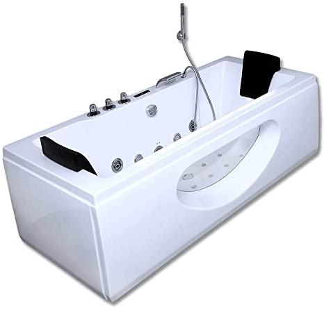 Home Deluxe - Hidromasaje - LAGUNA M - Blanco, dimensiones: 180 x 90 x 55 cm - incl. radio, calefacción y terapia de luz I Bañera esquinera para 2 personas, hidromasaje interior