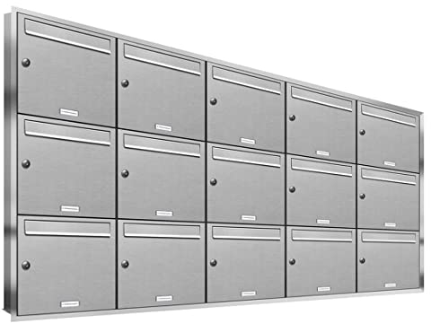 AL Briefkastensysteme, 15er Unterputzbriefkasten, Briefkasten rostfrei, 15 Fach Briefkastenanlage modern, Edelstahl Postkasten