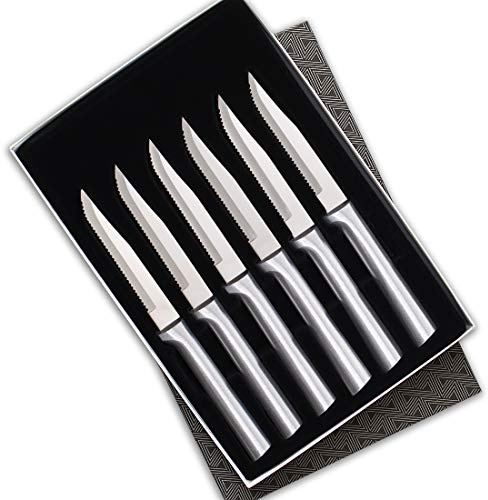 Rada Cutlery Six Serrated Steak Knives Gift Set (S6S), 6-Piece Knife Set, Stainless Steel Blades, Silver Handle