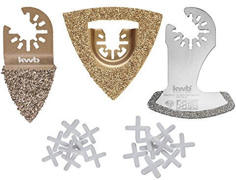 kwb Fliesen Reparatur-Set – Multitool Diamant-Sägeblatt, 21-teilig, inkl. Fliesenkreuze