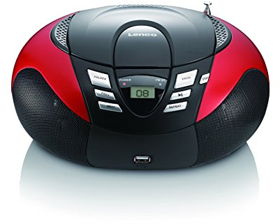 Lenco SCD-37 - CD-Player für Kinder - CD-Radio - Stereoanlage - Boombox - UKW Radiotuner - USB Anschluss - MP3 - 2 x 1,5 W RMS-Leistung - Netz- und Batteriebetrieb - Rot