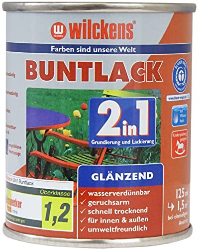 Wilckens 2in1 Acryl Buntlack für Innen und Außen, glänzend, 125 ml, RAL 6005 Moosgrün