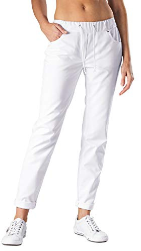 CLINIC DRESS Hose - Damen Weiss. Krankenschwester Stretch Hose 5-Pocket mit Elastikbund und Kordelband, Schrittlänge ca. 80 cm, 95 Grad waschbar