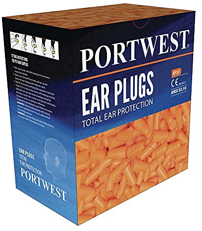 Portwest EP21 Ear Plug Dispenser Refill Pack (500 Pairs) | Orange, One Size, CE Certified, EN 352-2, Slow-Recovery Foam, Noise Reduction, Industrial