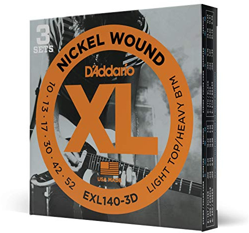 D'Addario Corde Chitarra Elettrica | EXL140-3D | Set Corde per Chitarra Elettrica per Ferita Nichel | 6 Corde | Top Leggero/fondo pesante, 10-52 | 3-Paccetto