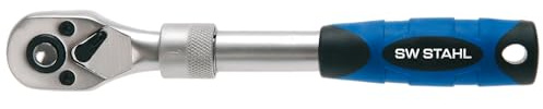 SW-Stahl 05716L Teleskop-Umschaltknarre 1/4 Zoll - 72 Zähne feinverzahnt | Ausziehbar auf 240 mm - Chrom-Vanadium-Stahl - Hebel-Umschaltung für Rechts- & Linkslauf - Ideal für enge Stellen