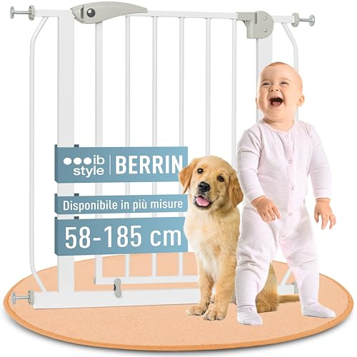 ib style Cancelletto per Bambini di Sicurezza Berrin 75-85 cm - Scale e Porte, Senza forature, Metallo, 90° Stop, Anche per Cani e Animali Domestici, Bianco