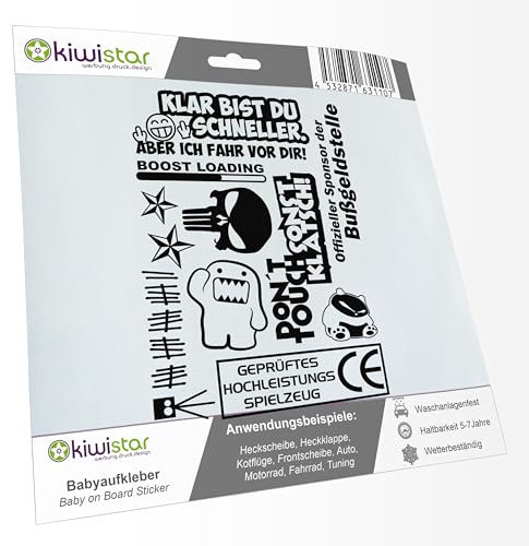 Kiwistar Sticker Bomb Set 09-30x21 cm - DIN A4 - schwarz - Klar bist Du schneller, Domo, Panda, Blitzer, Boost Load