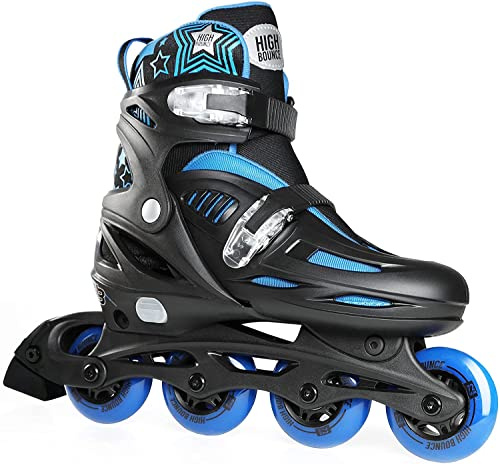 Inline Skates for Girls and Boys, Skates with Gel Wheels Adjustable Sizing for Adults and Kids, Inline Skates for Adult Female, Male, Lightweight Skates, High Bounce, Blue