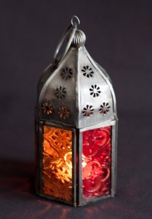 Set of 3 Moroccan Tonal Glass Tea Light Lanterns Red and Orange
