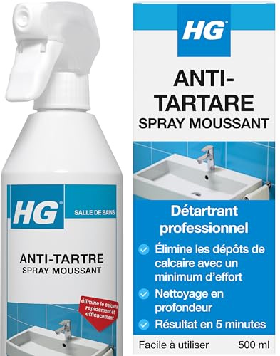 HG Mousse Anti-Calcaire en Spray, Nettoyant pour salle de bain, Spray anti-calcaire pour surfaces – 500 ml