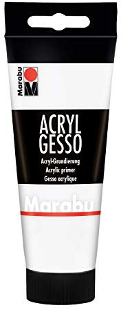 Marabu 12040050808 - Acryl Gesso weiß 100 ml, feine, hochdeckende Acryl - Grundierung auf Wasserbasis, schwach saugend, für glatten Farbauftrag und gute Haftung von Farben und Medien