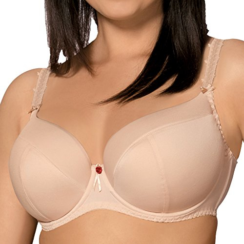AVA 1263 Underwired Padded Plain Bra Full Cup Plus Size Maxi Not Removable Regulated Straps Not Patterned - Made in EU, Beige,44C