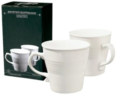 Seletti Set 2 Tazas de Porcelana Ø cm. 10,2 H. 10, Blanco, 10,2 x 10,2 x 10 cm