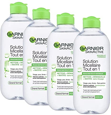 Garnier - SkinActive – All-in-One Mizellenlösung – Mischhaut und empfindliche Haut – Großes Format – 4 x 400 ml