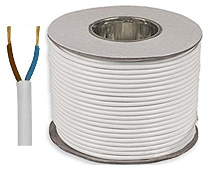 White 3182Y 2 Core 1mm 10 Amp PVC Flexible Cable Cut To Length Flex (50 Meters)