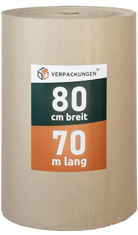 BB-Verpackungen Rollenwellpappe|Wellpappenrolle|Hochwertige Verarbeitung für sicheren Versand & Lagerung|Umweltfreundlich & recyclebar|Vielseitig einsetzbar|Deutsche Qualitätsstandards|0,8 x 70 m