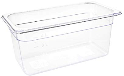 Vogue Polycarbonate Plastic 1/3 Gastronorm Container 150 mm Deep, Clear, Capacity: 5.1 Litre, Temperature Range: -40° to 100°C - Blast Chiller & Dishwasher Safe - Lid Sold Separately, U234