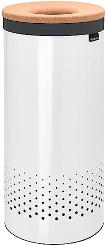Brabantia - Laundry Bin - Cork Lid - Portable Laundry Bag Inside - Quick-drop Opening - Basket with Ventilation Holes - Non-Scratching Bottom - Corrosion Resistant - White - 35L