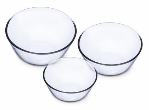 SIMAX 3 Glasschüsseln – 0,50 l, Maße 150 x 80 mm, Fassungsvermögen 1,30 l, 190 x 95 mm, 2,5 l – 230 x 110 mm – Borosilikatglas -328