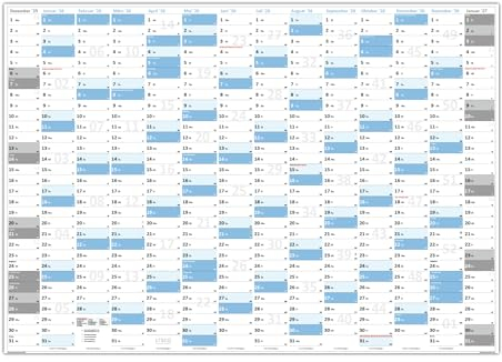 XXL Wandkalender DIN A0 2026 (blau2) große Tageskästchen (Kalender werden gerollt versendet)