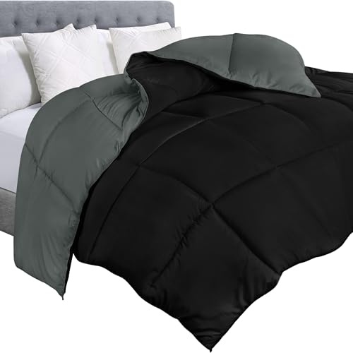 Utopia Bedding Down Alternative Reversible Comforter Piumino per Tutte Le Stagioni, Inserto in Microfibra, con Cuciture. 3D Cavo siliconato Comforter, Queen, Nero/Grigio