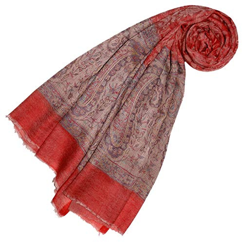 Lorenzo Cana - Sciarpa da donna in cashmere, 100% cashmere, 70 cm x 200 cm, colore: Rosso beige naturale tessuto jacquard con motivo cachemire, sciarpa in cashmere