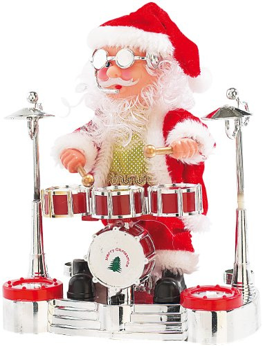 infactory Weihnachtsartikel: Singender Schlagzeuger-Weihnachtsmann mit LED-Lichtershow (Trommelnder Weihnachtsmann, Santa, Weihnachten)
