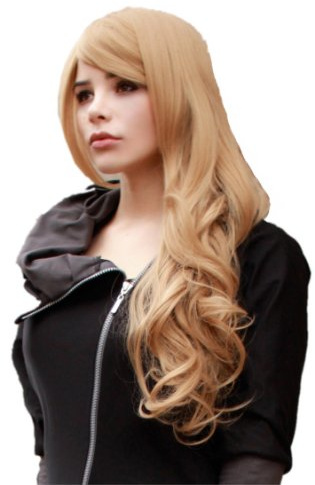 Prettyland Damen Dunkel-Blond 70cm lang langhaar-Perücke Wellen Gewellt Lockig C507