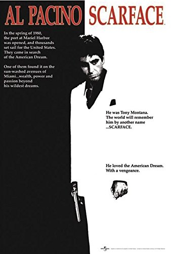 Close Up Scarface Cover Poster Al Pacino (61 cm x 91,5 cm) + 2 St. Schwarze Posterleisten mit Aufhängung