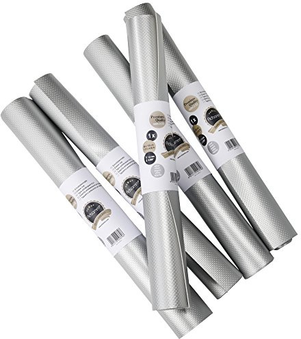 5 x Schubladenmatten von Adsamm® / stabile Antirutscheinlage mit 1.2 mm Stärke in Silber / 48 x 200 cm zum Zuschneiden/langfristiger Schutz für Laden, Fächer in Küche und Büro