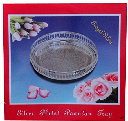 Royal Silver Round Stylish 23cm Silver Plated Paandan Tray Home Kitchen Restaurant Dining Etc