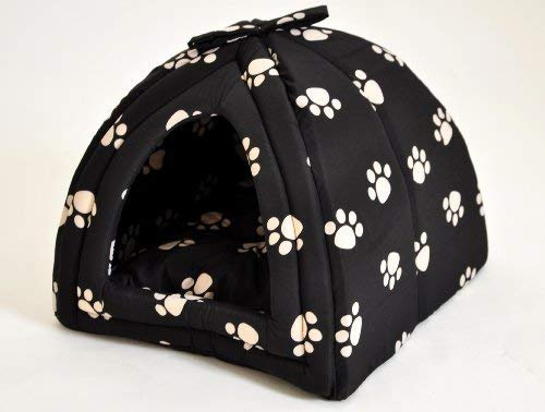 nanook Hundehöhle Katzenhöhle Kuschelhöhle schwarz Pfotendesign Indoor kuschelig waschbar