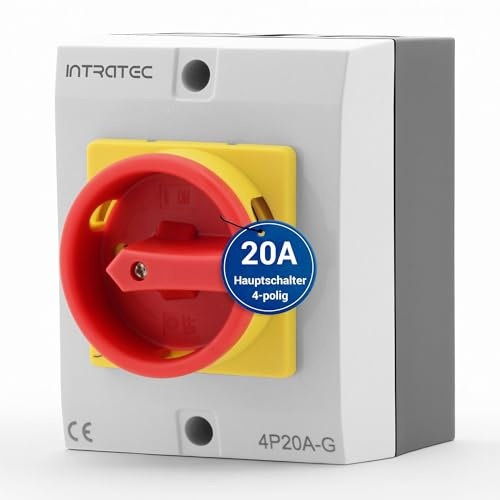 Intratec Hauptschalter 20A, 4-polig – IP65 Lasttrennschalter mit Kunststoffgehäuse – Aufputz-Schalter ideal für Industrie – Drehschalter für sichere Abschaltung – Robuster Maschinenschalter 230V 400V