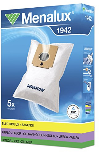 Menalux 1942 5 - Pack de 5 bolsas sintéticas y 1 filtro para aspiradoras AEG, Clatronic, Fagor, Solac y Ufesa