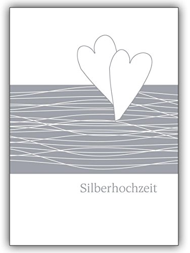 Kartenkaufrausch 16 Hochzeitskarten (16er Set): Edle Glückwunschkarte zur Silberhochzeit mit Herzen • hochwertige 1a Grusskarte mit Umschlag für liebe Grüsse