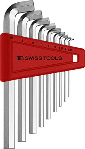PB Swiss Tools Innensechskant Satz PB 2210 | 100% Swiss Made | 9-teiliger Winkelschraubendreher Satz 1,5/2/2,5/3/4/5/6/8/10 mm mit kurzem 100 Grad Stiftteil
