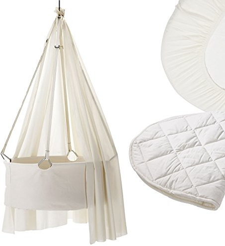 Leander Wiege Komplett-Set mit Himmel, Matratzenauflage, 2er-Pack Spannbettaken