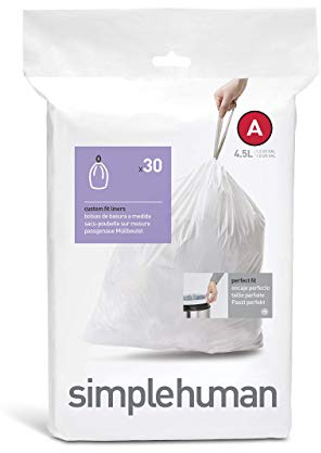Simplehuman code A custom fit liners, (30 liners), 4.5 L/1.2 gallon, White