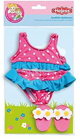 Heless 187 - Schwimm-Set für Puppen, 3 teilig, Flotter Bikini mit Badeschläppchen, Größe 28-35 cm, für Badespaß an heißen Sommertagen