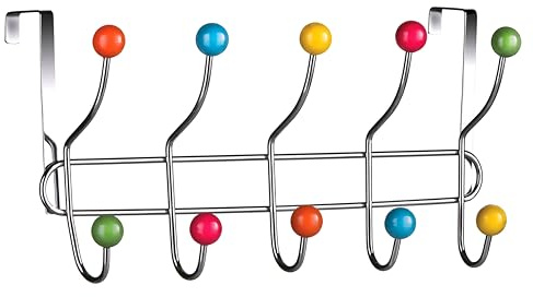 Premier Husgeråd över dörrkrokar flerfärgad plast över dörrhängare/hängare för sovrum 10 kromfinish krok baksidan av dörrkappshängaren 40 x 12,5 x 17,5